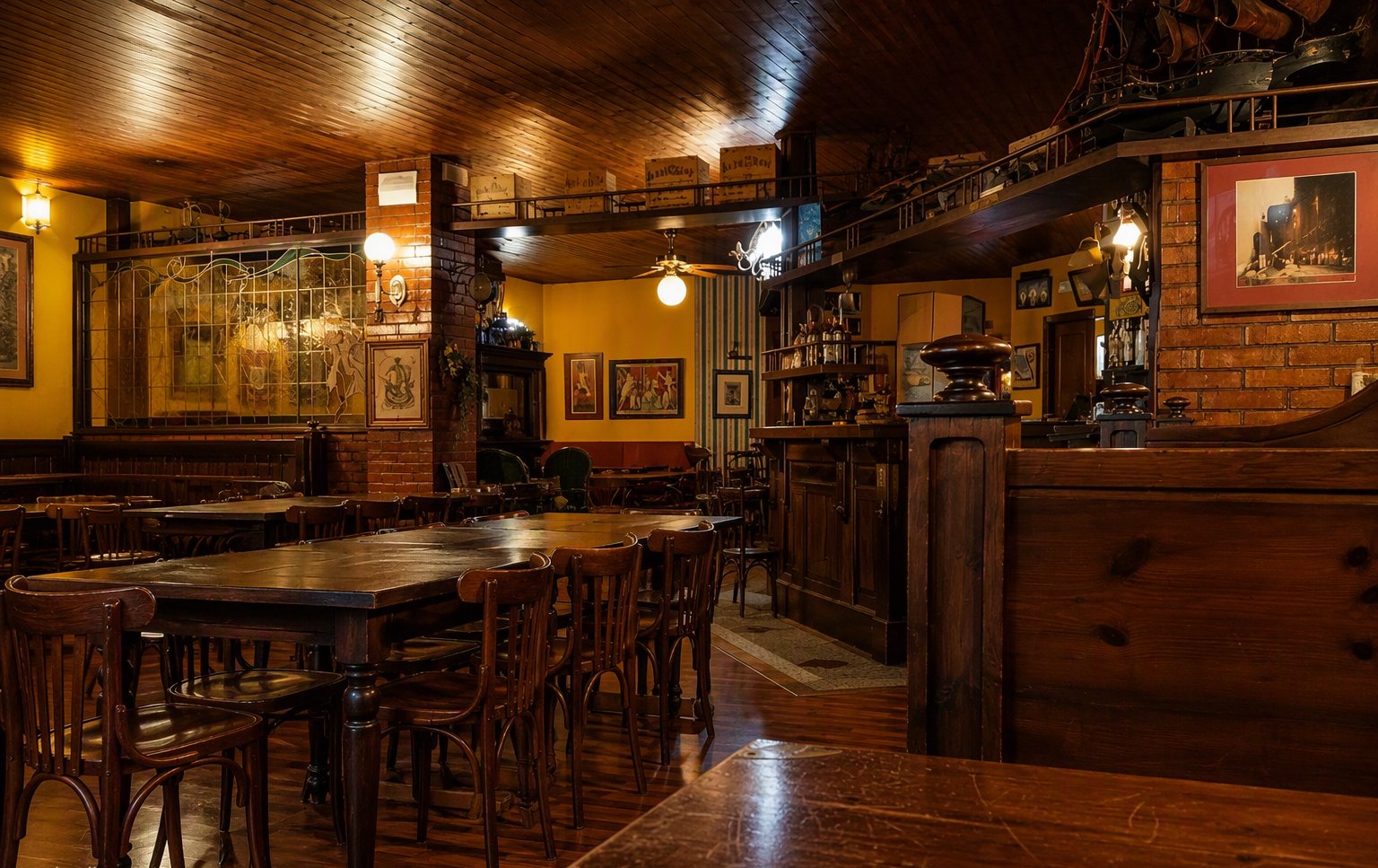 La sala vintage del pub verso il banco bar